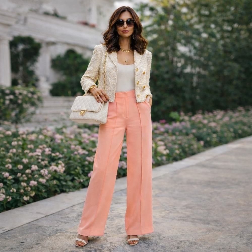 Diane Von Furstenberg Kiersten Coraldust Wide Leg Trousers Pant NWT Size 14